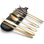 Bộ dao muỗng đũa 7 trong 1 và ống hút bằng thép không gỉ, bộ dao muỗng đũa di động, bạc + túi nhẹ, vàng + túi nhẹ, hồng + túi nhẹ, Symphony + túi nhẹ, đen + túi nhẹ, bạc + túi dày, vàng + túi dày, hồng + túi dày, Symphony + túi dày...