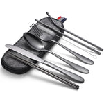 Bộ dao muỗng đũa 7 trong 1 và ống hút bằng thép không gỉ, bộ dao muỗng đũa di động, bạc + túi nhẹ, vàng + túi nhẹ, hồng + túi nhẹ, Symphony + túi nhẹ, đen + túi nhẹ, bạc + túi dày, vàng + túi dày, hồng + túi dày, Symphony + túi dày...
