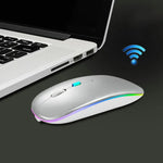 Y20 Chuột không dây sạc phát sáng nhiều màu 4 phím im lặng cho laptop và game, 2.4G + Bluetooth (bạc)