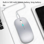 Y20 Chuột không dây sạc phát sáng nhiều màu 4 phím im lặng cho laptop và game, 2.4G + Bluetooth (bạc)