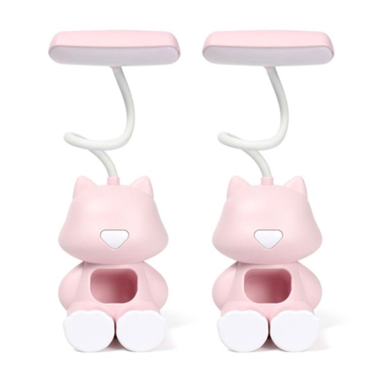 2 chiếc đèn bàn đọc sách LED bảo vệ mắt FY6601 kèm giá đỡ bút hình hoạt hình, màu hồng, xanh dương, xanh lá