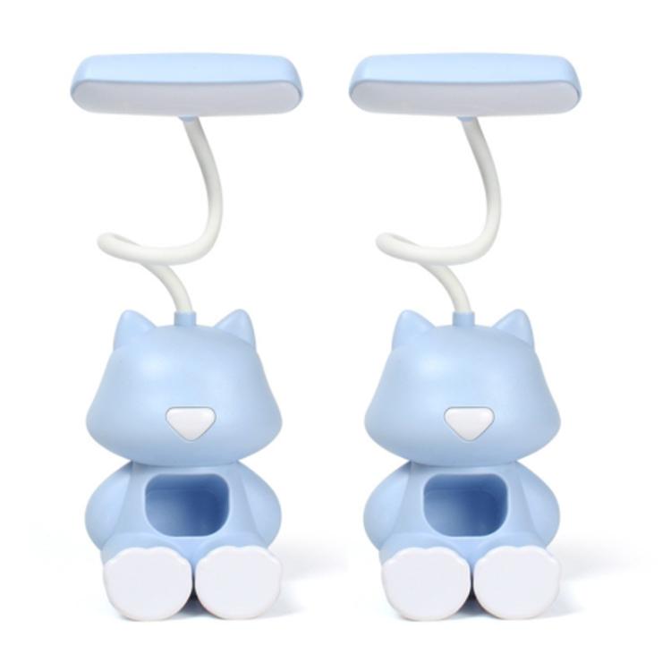 2 chiếc đèn bàn đọc sách LED bảo vệ mắt FY6601 kèm giá đỡ bút hình hoạt hình, màu hồng, xanh dương, xanh lá