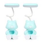 2 chiếc đèn bàn đọc sách LED bảo vệ mắt FY6601 kèm giá đỡ bút hình hoạt hình, màu hồng, xanh dương, xanh lá