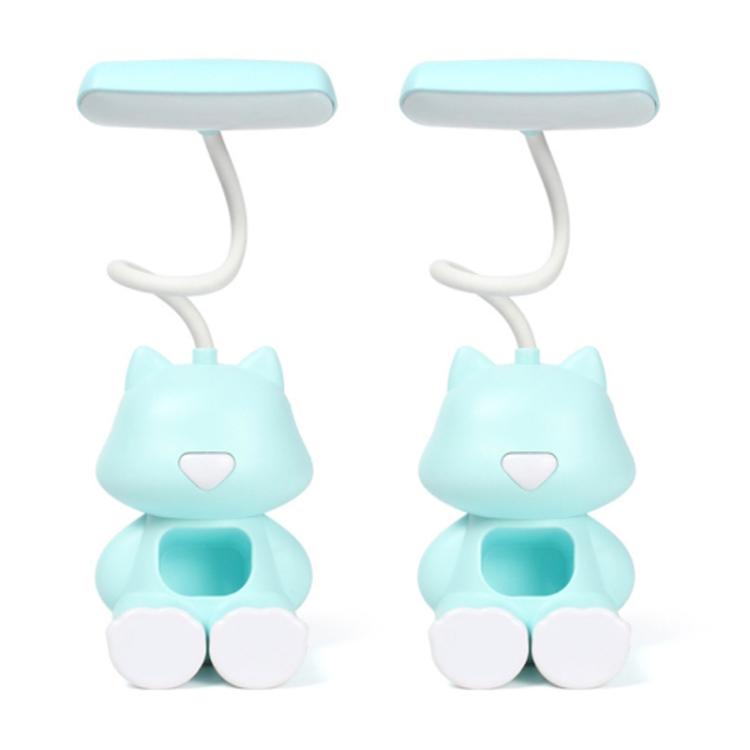 2 chiếc đèn bàn đọc sách LED bảo vệ mắt FY6601 kèm giá đỡ bút hình hoạt hình, màu hồng, xanh dương, xanh lá