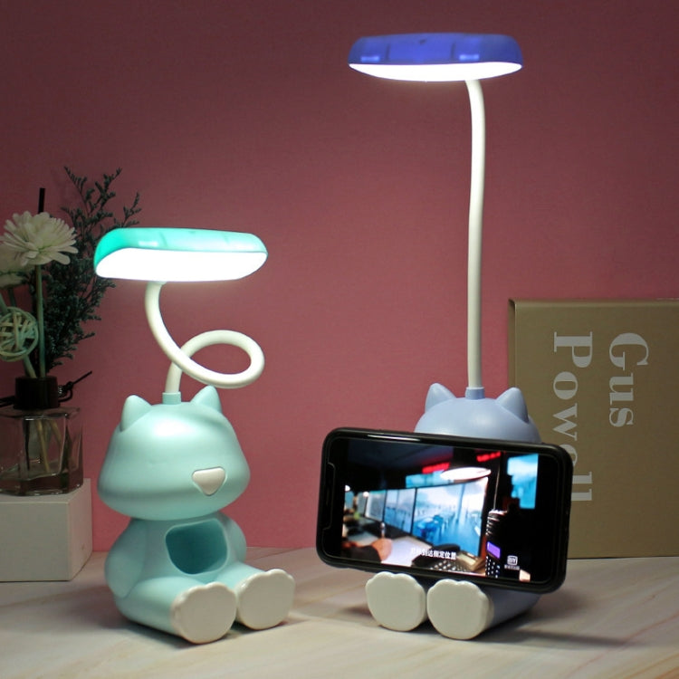 2 chiếc đèn bàn đọc sách LED bảo vệ mắt FY6601 kèm giá đỡ bút hình hoạt hình, màu hồng, xanh dương, xanh lá