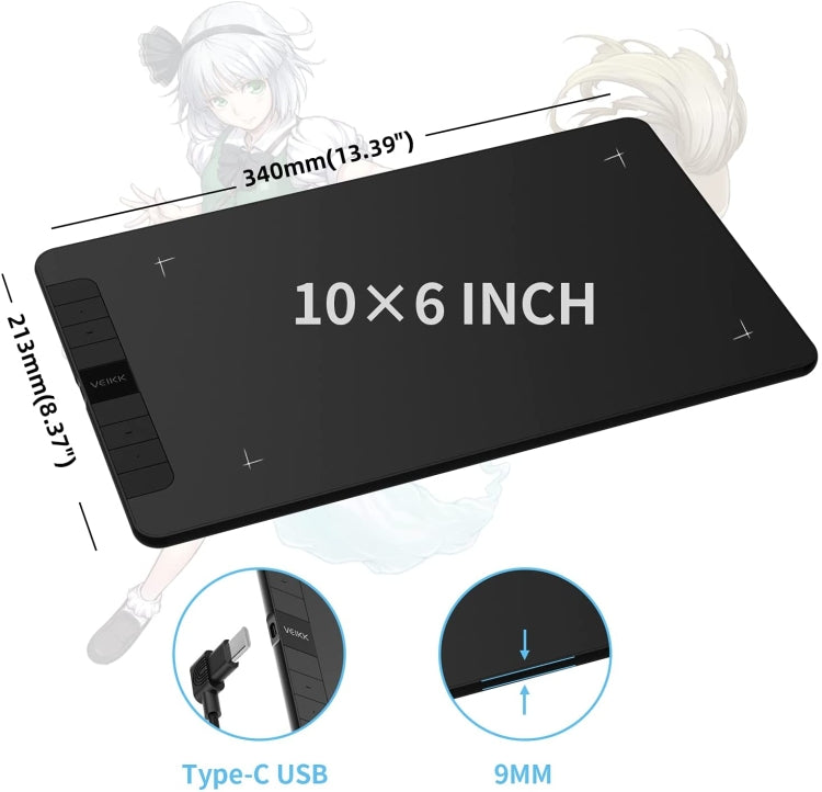 Bảng vẽ tay VEIKK VK1060 Bảng vẽ điện tử Có thể kết nối với điện thoại, VK1060