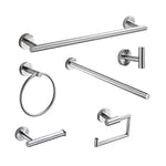 Kệ phòng tắm treo bằng thép không gỉ 304 có rãnh, kiểu dáng: thanh đơn vẽ dây 40cm, vòng treo khăn vẽ dây, móc vẽ dây, giá đựng giấy lau A, giá đựng giấy lau B, thanh đơn đứng, móc vải đen