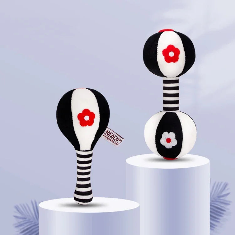 TOLOLO 1 Pair Baby Vision Training Early Educational Toy Newborn Chasing Black And White Sand Hammer Dumbbell Baby Rattle, T168263-2
