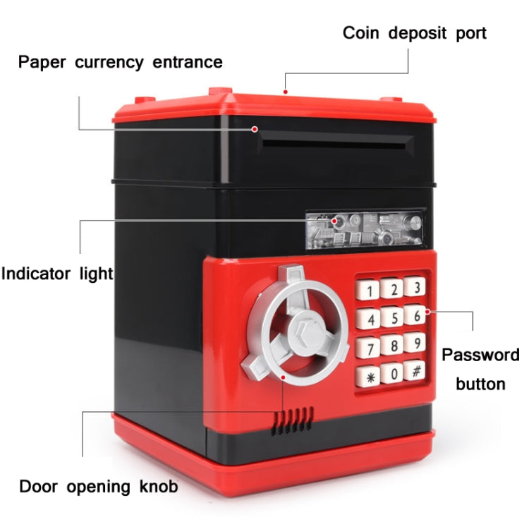 Hộp tiết kiệm mật khẩu, máy ATM tiết kiệm tự động cho trẻ em, màu Đen Đỏ, Trắng Xanh, Trắng Hồng, Gấu Panda, Đen Đỏ, Xanh, Đỏ & Đen
