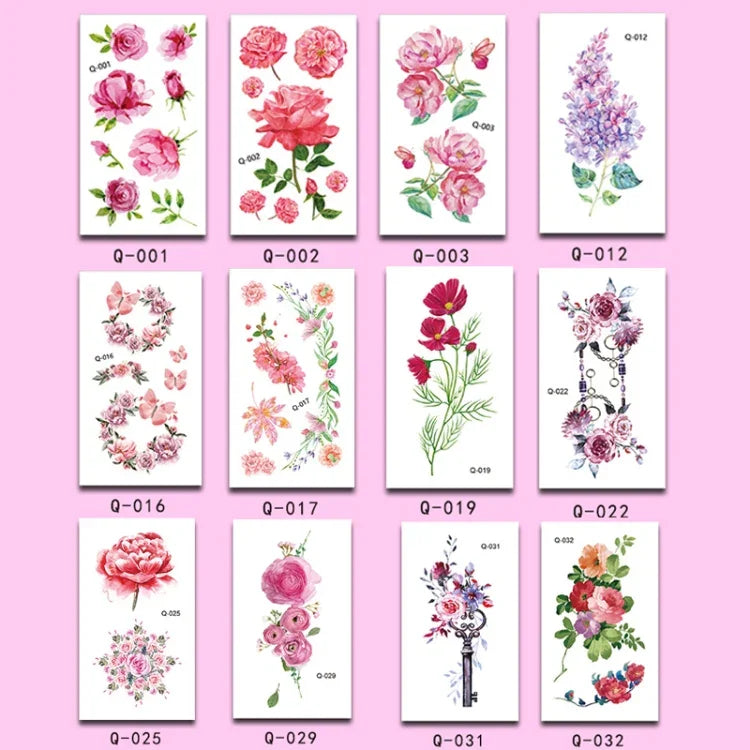 50 miếng dán hình xăm hoa nhỏ tươi mới phong cách văn học, hoa hồng chống nước bền lâu dán tay, Q-001, Q-002, Q-003, Q-012, Q-016, Q-017, Q-019, Q-022, Q-025, Q-029, Q-031, Q-032