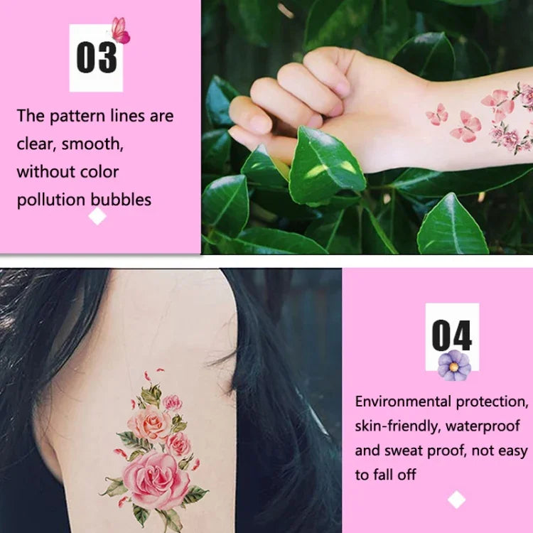 50 miếng dán hình xăm hoa nhỏ tươi mới phong cách văn học, hoa hồng chống nước bền lâu dán tay, Q-001, Q-002, Q-003, Q-012, Q-016, Q-017, Q-019, Q-022, Q-025, Q-029, Q-031, Q-032