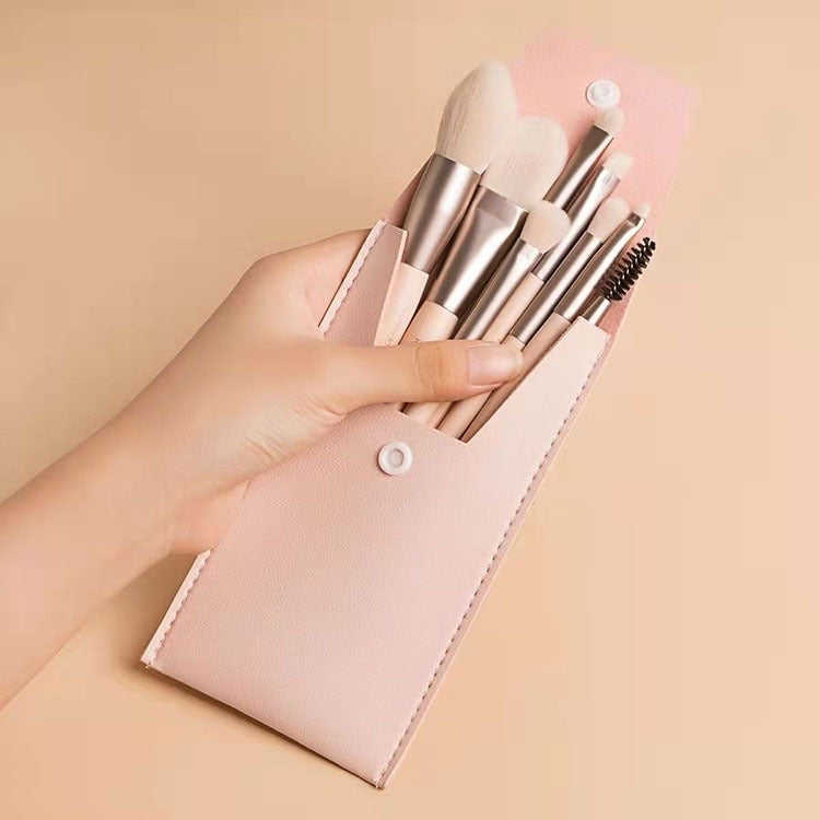 Bộ Cọ Trang Điểm Mini 8 Trong 1 Tay Cầm Gỗ Di Động Cọ Phấn Rời