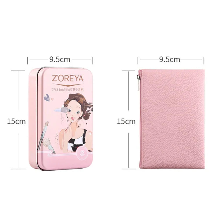 Bộ Cọ Trang Điểm ZOREYA ZS744 7 Trong 1, Dụng Cụ Làm Đẹp, Màu Hồng + Túi, Đen + Túi, Hồng + Hộp Sắt, Đen + Hộp Sắt