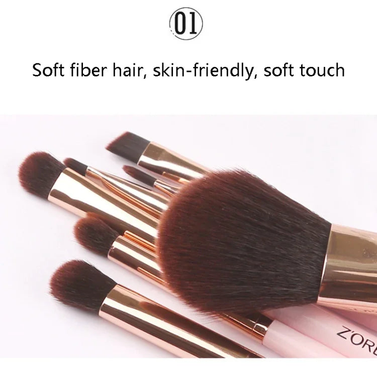 Bộ Cọ Trang Điểm ZOREYA ZS744 7 Trong 1, Dụng Cụ Làm Đẹp, Màu Hồng + Túi, Đen + Túi, Hồng + Hộp Sắt, Đen + Hộp Sắt