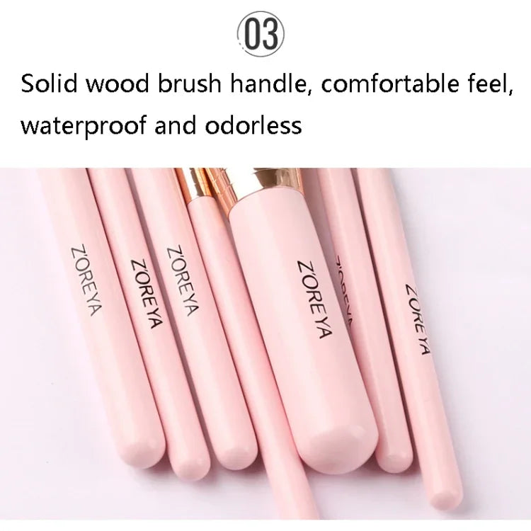 Bộ Cọ Trang Điểm ZOREYA ZS744 7 Trong 1, Dụng Cụ Làm Đẹp, Màu Hồng + Túi, Đen + Túi, Hồng + Hộp Sắt, Đen + Hộp Sắt