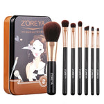 Bộ Cọ Trang Điểm ZOREYA ZS744 7 Trong 1, Dụng Cụ Làm Đẹp, Màu Hồng + Túi, Đen + Túi, Hồng + Hộp Sắt, Đen + Hộp Sắt