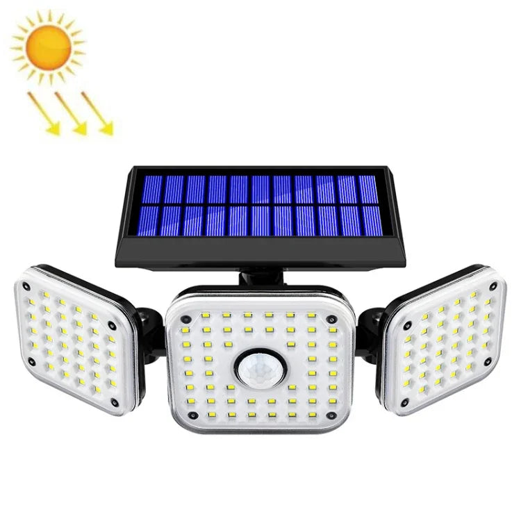 Đèn tường ngoài trời năng lượng mặt trời 3 đầu có thể xoay cảm biến người chống nước cho vườn và đường phố, 112 LED, 138 LED, 132 COB