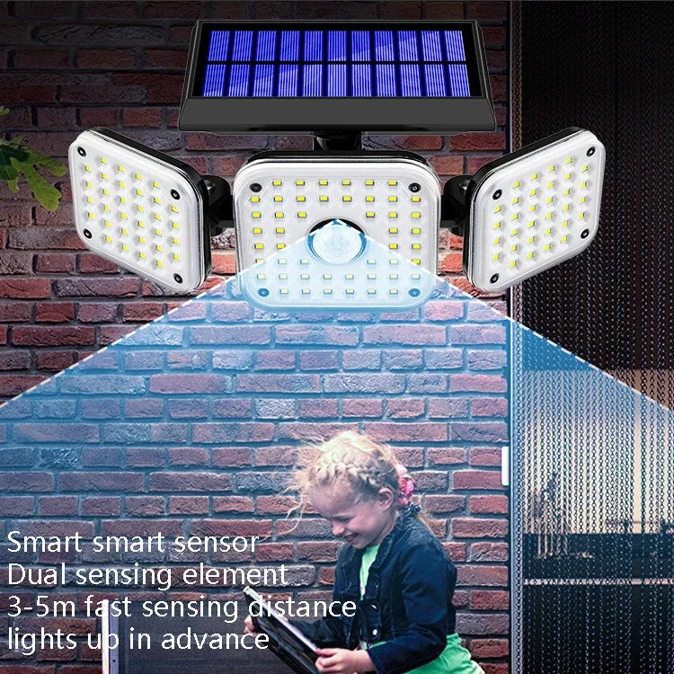 Đèn tường ngoài trời năng lượng mặt trời 3 đầu có thể xoay cảm biến người chống nước cho vườn và đường phố, 112 LED, 138 LED, 132 COB
