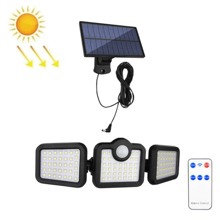 TG-TY075 Đèn tường ngoài trời năng lượng mặt trời 3 đầu có thể xoay cảm biến cơ thể, kiểu:, 138 LED tách rời, 108 LED tách rời, 171 COB tách rời, 122 LED tách rời