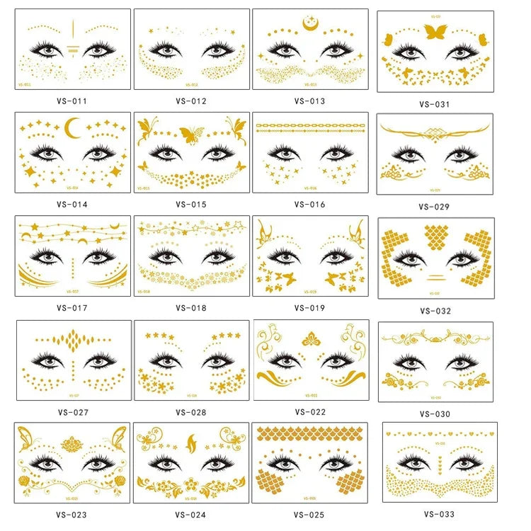 20 miếng dán hình xăm mặt chống nước, hình xăm mặt dự tiệc hóa trang, VS-011, VS-012, VS-013, VS-014, VS-015, VS-016, VS-017, VS-018, VS-019, VS-022, VS-023, VS-024, VS-025, VS-027, VS-028, VS-029, VS-030, VS-031, VS-032, VS-033