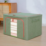 Hộp đựng quần áo chăn bông khung thép vải, túi đựng cotton linen có cửa sổ, dung tích 22L 39x29x20cm, 100L 60x42x40cm, 66L 50x40x33cm, 24L 40x30x20cm