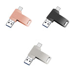 USB 3.0 + 8 Pin + USB-C / Type-C 3 trong 1 Ổ đĩa kim loại xoay cho điện thoại máy tính, 32GB, 16GB, 64GB