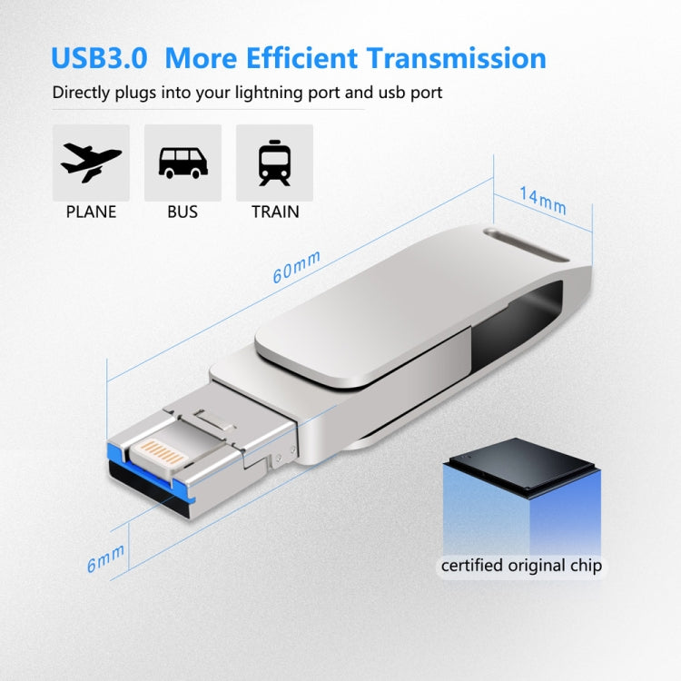 USB 3.0 + 8 Pin + USB-C / Type-C 3 trong 1 Ổ đĩa kim loại xoay cho điện thoại máy tính, 32GB, 16GB, 64GB