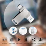 USB 3.0 + 8 Pin + USB-C / Type-C 3 trong 1 Ổ đĩa kim loại xoay cho điện thoại máy tính, 32GB, 16GB, 64GB
