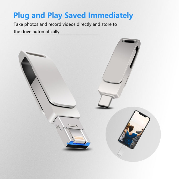USB 3.0 + 8 Pin + USB-C / Type-C 3 trong 1 Ổ đĩa kim loại xoay cho điện thoại máy tính, 32GB, 16GB, 64GB
