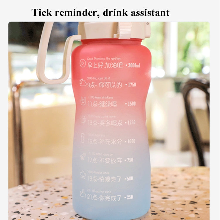 Bình nước thể thao dung tích lớn màu gradient mờ ngoài trời có ống hút di động, 2000ml
