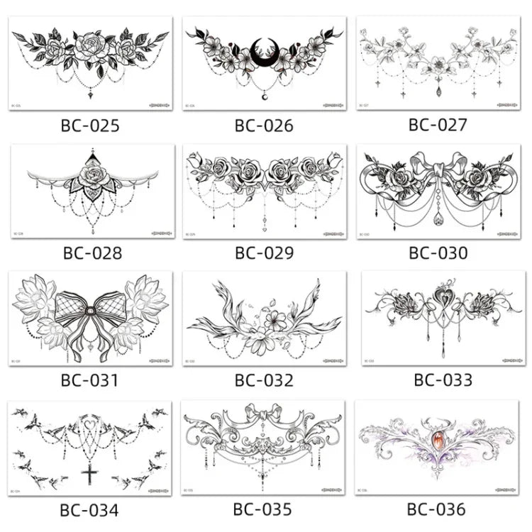 10 miếng dán hình xăm chống nước che sẹo xương đòn và ngực, BC-025, BC-026, BC-027, BC-028, BC-029, BC-030, BC-031, BC-032, BC-033, BC-034, BC-035, BC-036