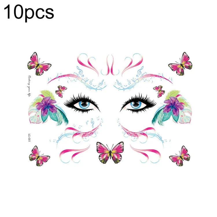 10 miếng dán hình xăm lấp lánh chống nước cho lễ hội âm nhạc, LG-001, LG-002, LG-003, LG-004, LG-005, LG-006