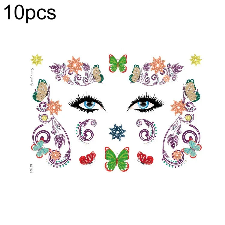 10 miếng dán hình xăm lấp lánh chống nước cho lễ hội âm nhạc, LG-001, LG-002, LG-003, LG-004, LG-005, LG-006