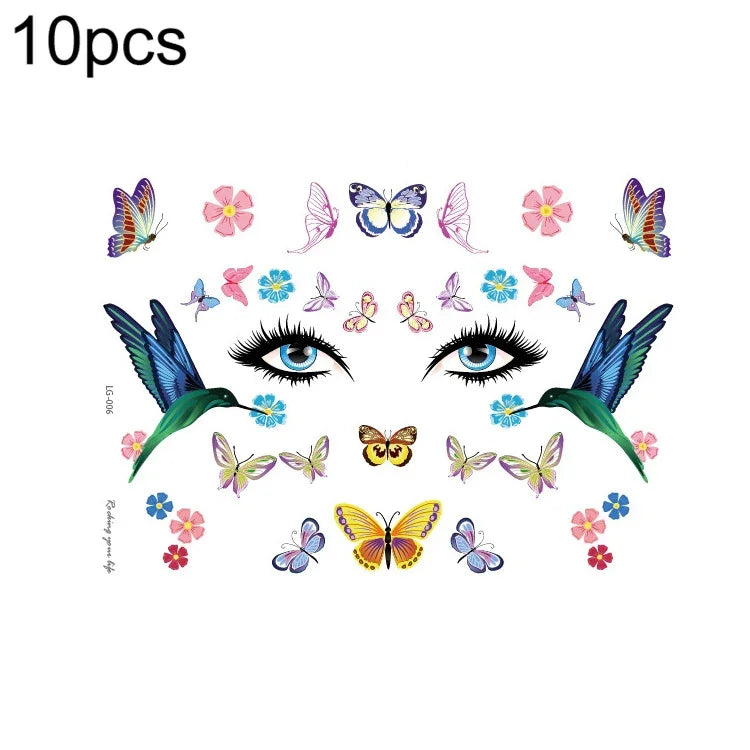 10 miếng dán hình xăm lấp lánh chống nước cho lễ hội âm nhạc, LG-001, LG-002, LG-003, LG-004, LG-005, LG-006
