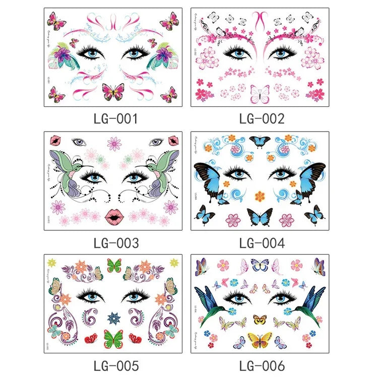 10 miếng dán hình xăm lấp lánh chống nước cho lễ hội âm nhạc, LG-001, LG-002, LG-003, LG-004, LG-005, LG-006