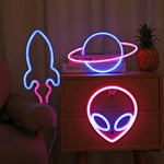 LED Personalized Neon Decorative Light Modeling Light USB Battery Box Dual Purpose, Spec:, Alien, Planet