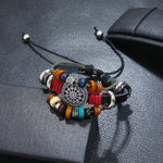 BX016 Retro Personality Leather Beaded Bracelet, Black Leather+Ancient Silver Accessories, Red Leather++Ancient Silver Accessories, White Leather+Bronze Accessories, Light Brown Leather+Bronze Accessories
