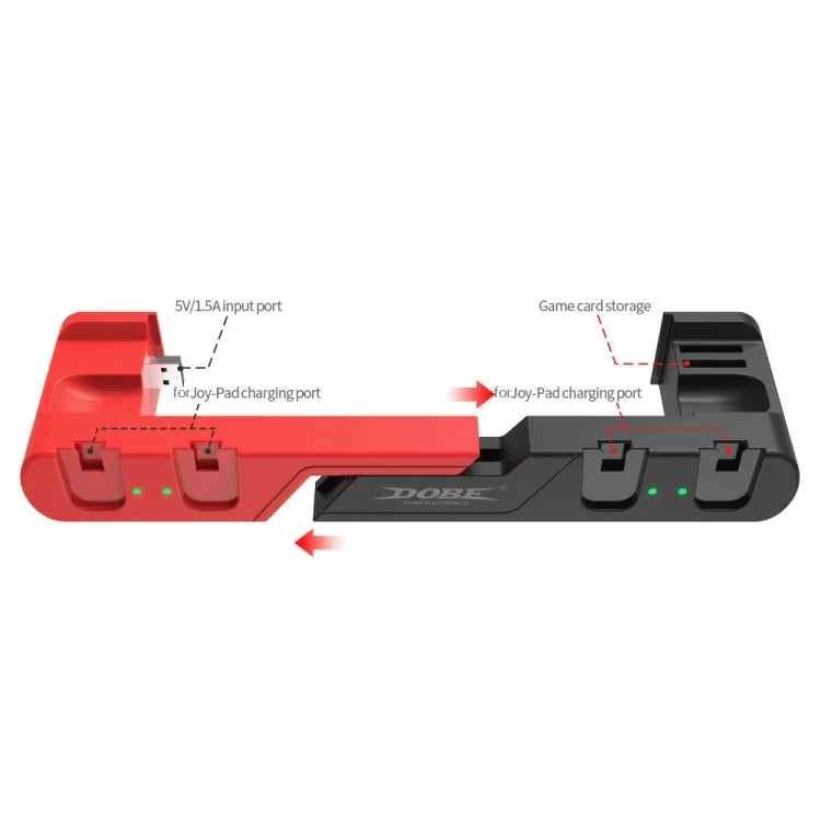 Đế sạc tay cầm chơi game 4 trong 1 DOBE TNS-0122 cho Switch OLED, TNS-0122 Đỏ Đen, TNS-0122 Trắng Đen