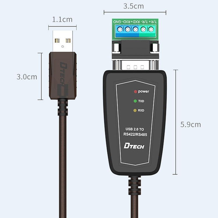 Cáp chuyển đổi USB sang RS485 / RS422 DTECH DT-5019, chip FT232, chiều dài: 0,5m, 1,5m