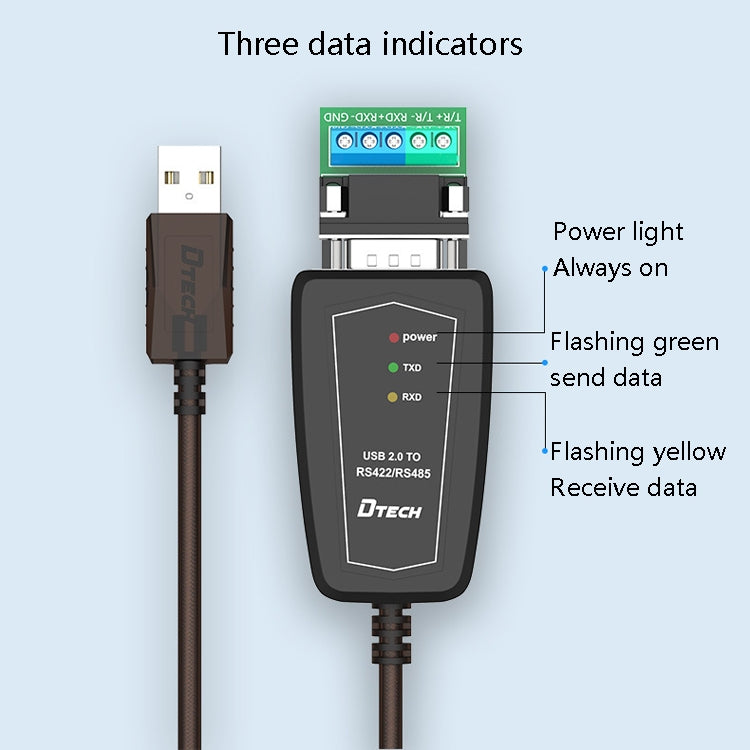 Cáp chuyển đổi USB sang RS485 / RS422 DTECH DT-5019, chip FT232, chiều dài: 0,5m, 1,5m
