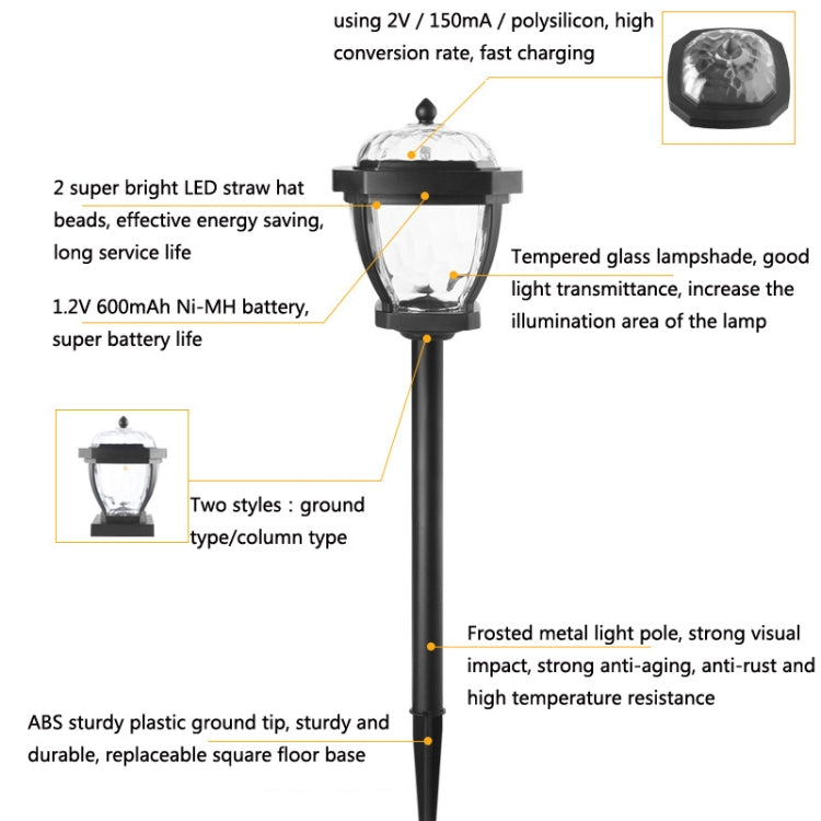 Đèn vườn ngoài trời năng lượng mặt trời 2 LED chống nước, kiểu:, đèn cỏ ánh sáng trắng, đèn cỏ ánh sáng ấm, đèn chụp cột ánh sáng trắng