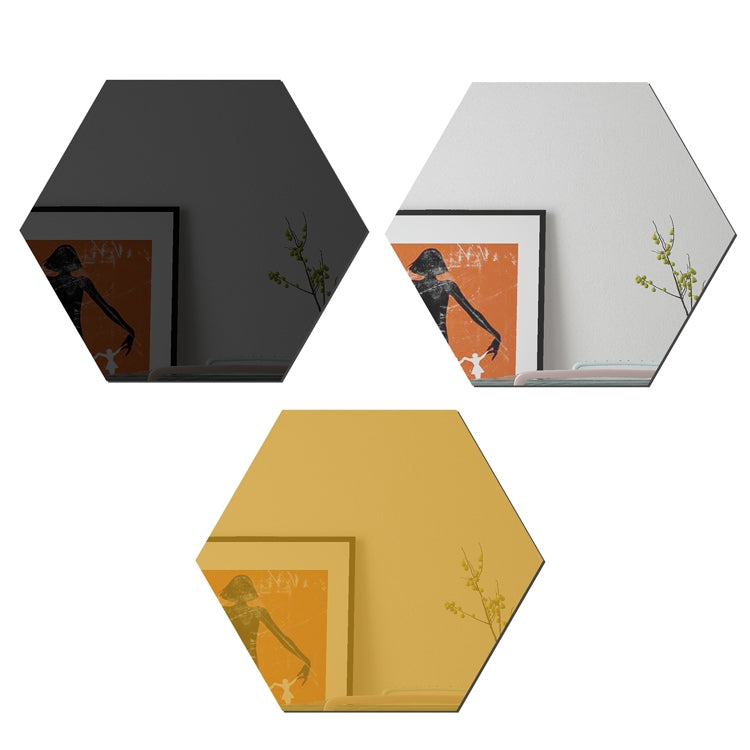 Bộ 16 miếng decal dán tường cá nhân Ym300, gương acrylic trang trí tường DIY, hình lục giác đen, lục giác bạc, lục giác vàng, bộ tứ đen, bộ tứ bạc, bộ tứ vàng, tam giác đen, tam giác bạc, tam giác vàng