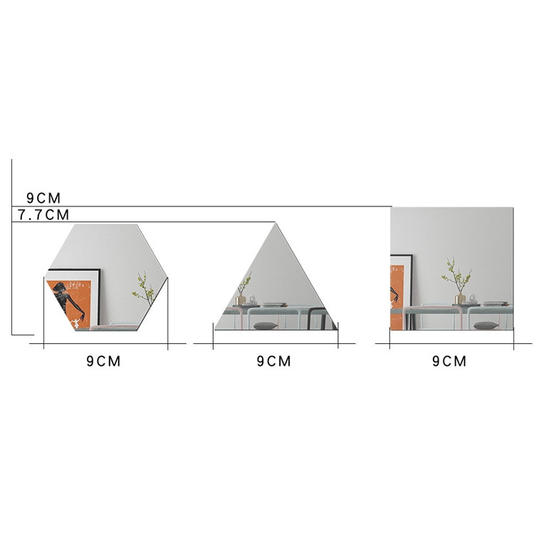 Bộ 16 miếng decal dán tường cá nhân Ym300, gương acrylic trang trí tường DIY, hình lục giác đen, lục giác bạc, lục giác vàng, bộ tứ đen, bộ tứ bạc, bộ tứ vàng, tam giác đen, tam giác bạc, tam giác vàng