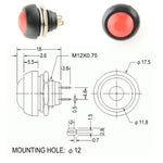 10 cái công tắc nút nhỏ chống nước tự đặt lại, màu đen, xanh lá, đỏ, cam, trắng, xanh dương