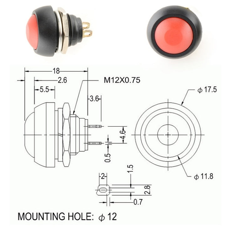 10 cái công tắc nút nhỏ chống nước tự đặt lại, màu đen, xanh lá, đỏ, cam, trắng, xanh dương
