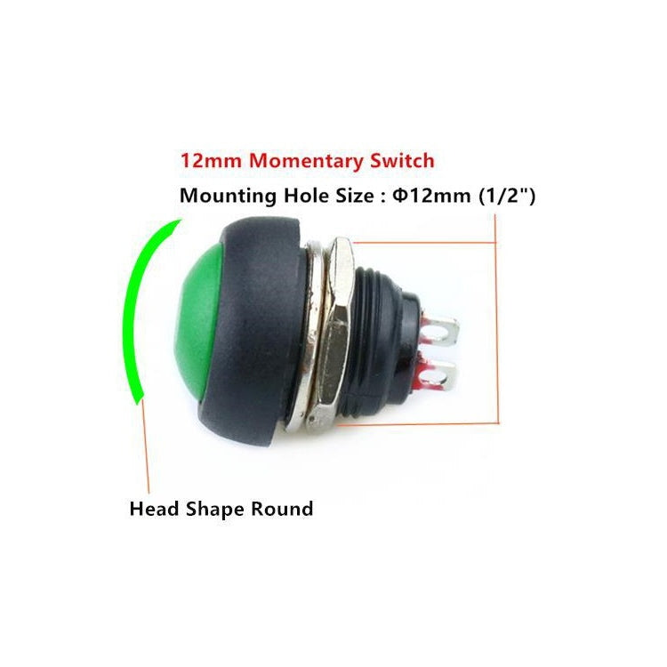 10 cái công tắc nút nhỏ chống nước tự đặt lại, màu đen, xanh lá, đỏ, cam, trắng, xanh dương