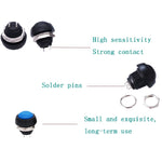 10 cái công tắc nút nhỏ chống nước tự đặt lại, màu đen, xanh lá, đỏ, cam, trắng, xanh dương