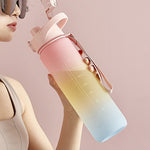 Cốc nước thể thao nhựa dung tích lớn 1000ml màu gradient, Hồng Anh Đào, Xanh Bầu Trời, Xám Bạc