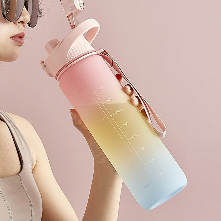Cốc nước thể thao nhựa dung tích lớn 1000ml màu gradient, Hồng Anh Đào, Xanh Bầu Trời, Xám Bạc