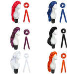 Bộ 3 cái mũ chăm sóc tóc dài + khăn turban + vòng tóc, đỏ, xanh dương, tím, đen, trắng, cam, đỏ hồng, bạc, champagne, xanh hồ